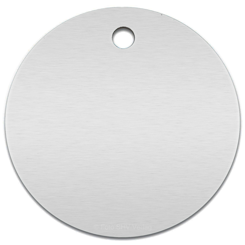 Discos de aluminio d=50 mm, orificio de 4 mm, superficie mate, marcas de árbol, marcas de herramienta, para grabar