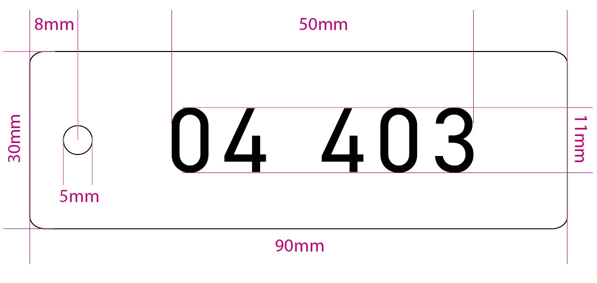 Placa de hojalata estampada, Ø 45, grosor 0,2 mm, 1 orificio superior de 5 mm, números en relieve