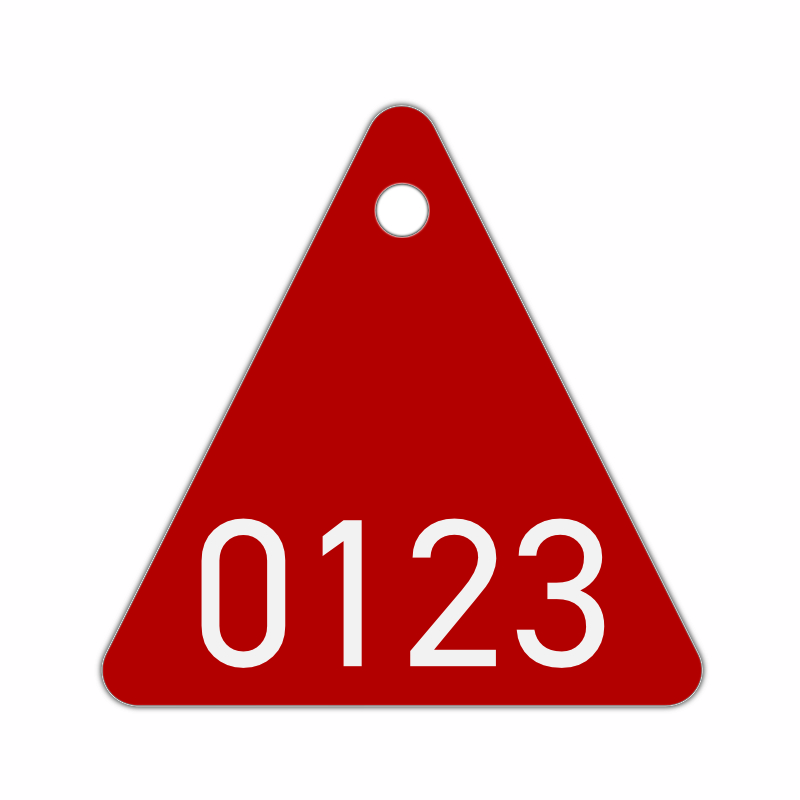 Placa triangular de aluminio para árboles – roja – 45-65 -1 mm – grabado láser – con orificio Baumnummer, Dreieck, Aluminium 2