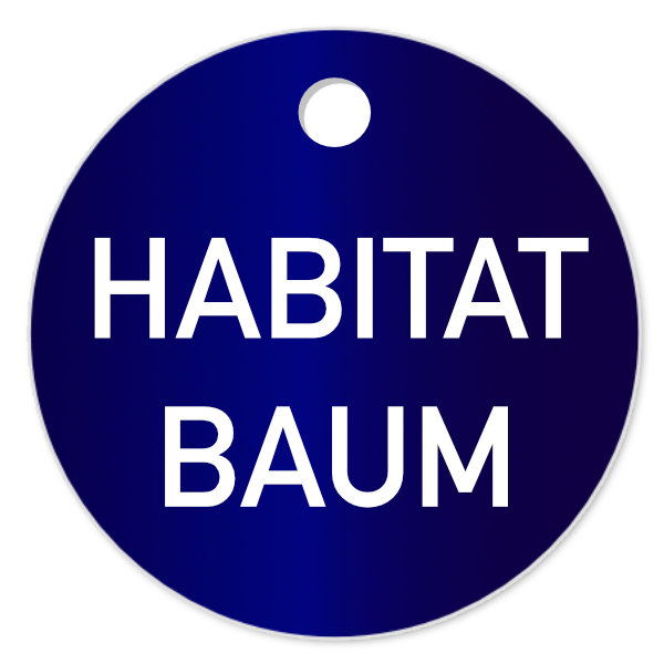 Habitatbaum Baumplakette, 35 mm rund, Aluminium, eloxiert, Stärke 1mm, Laserbeschriftung