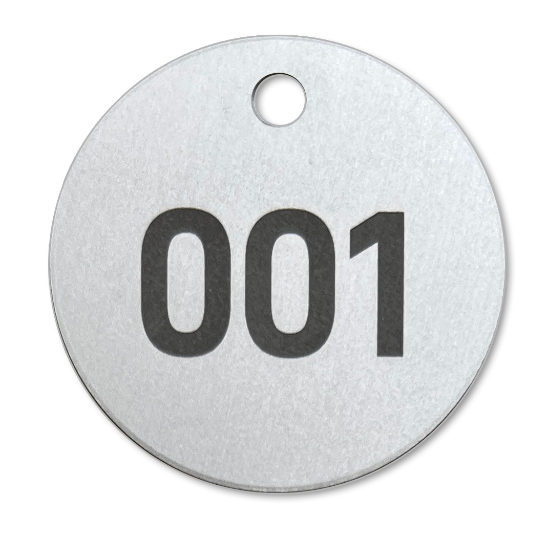 Etiquetas para árboles, grosor 1 mm, aluminio mate plateado natural, números gris oscuro, grabado láser